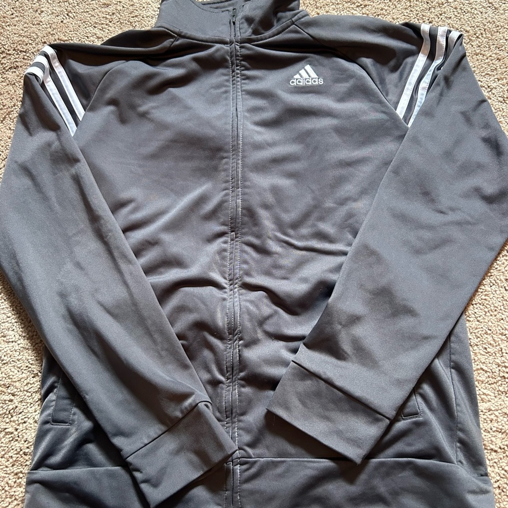 Adidas AP5433 Big Kids Charcoal Gray/White Athletic Track Jacket - 18/20